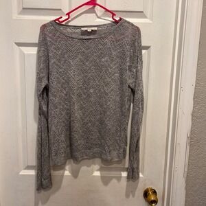 Loft‎ Womens Sweater Size L Gray Chevron Knit Lightweight Casual Top